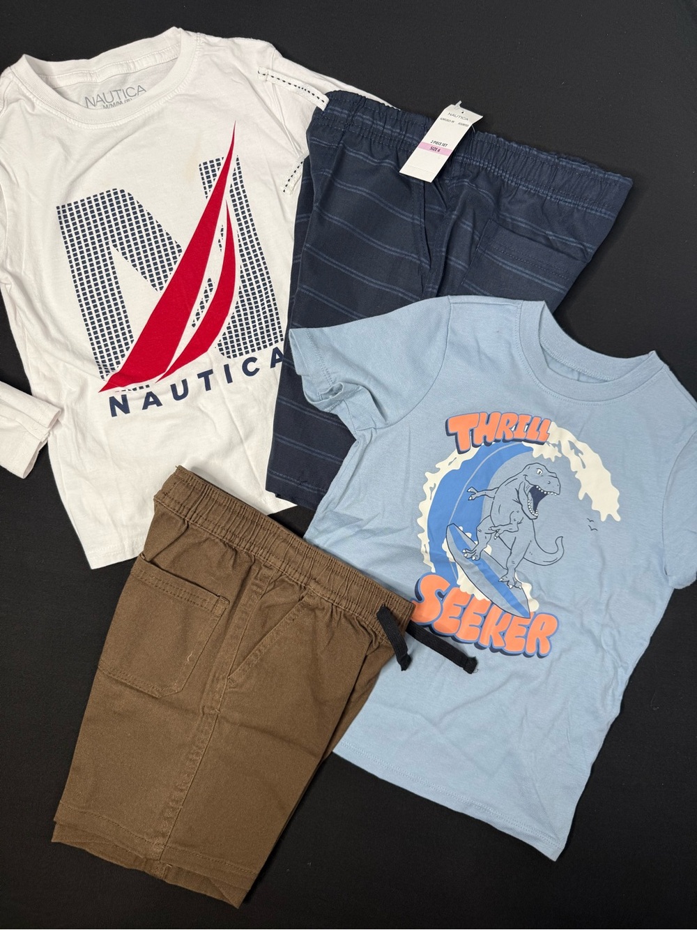 Mixed lot Nautica Boys Navy Stripe Pull-On Shorts/shirt with blue and brown shor